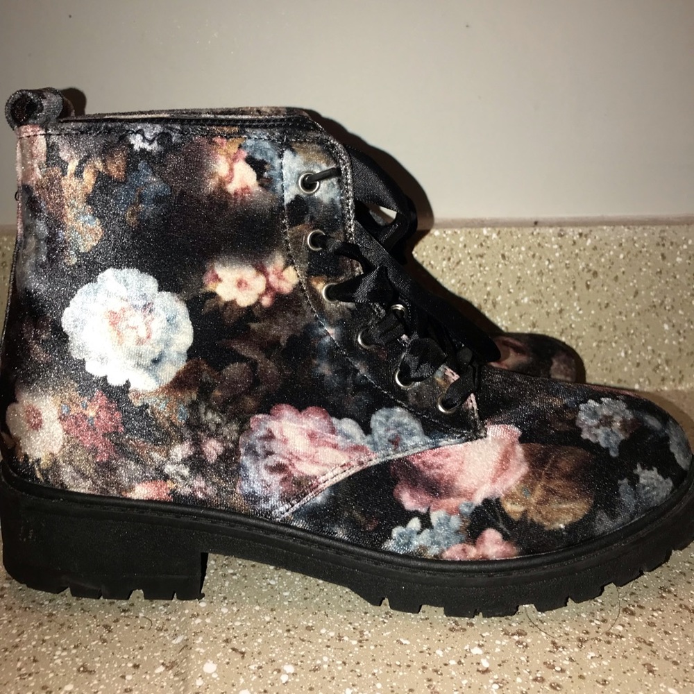 Floral suede boots